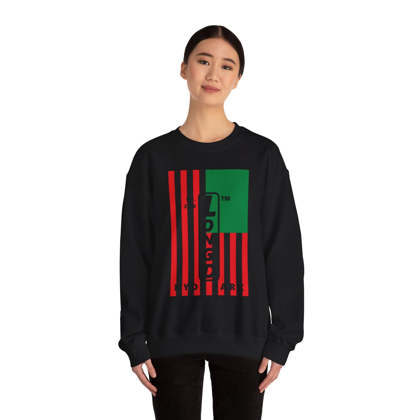 LongD negative cropped flag Hyde Park upright logo crewneck sweatshirt (Juneteenth colors)