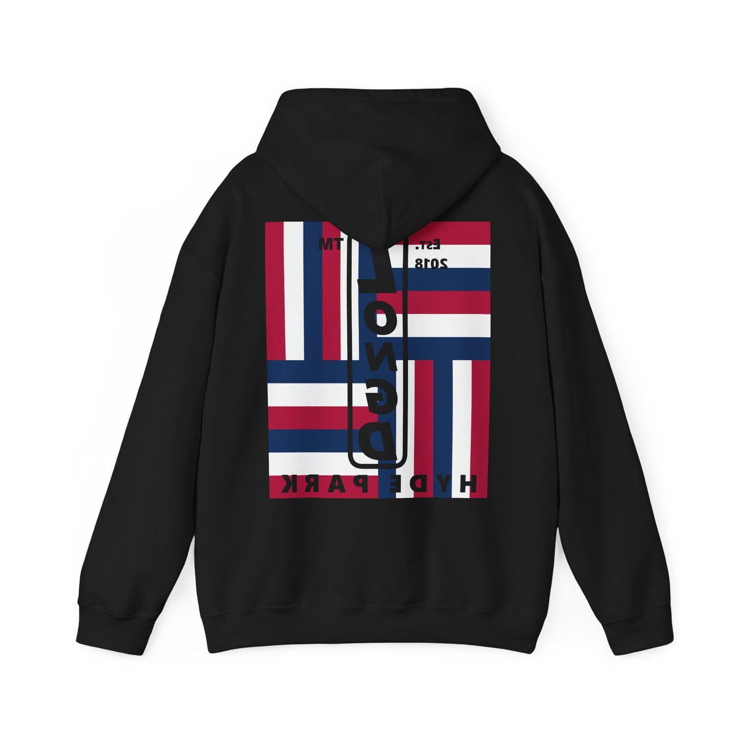 LongD single-breasted negative windmill front-back Hyde Park upright logo hoodie (Patriotic colors)