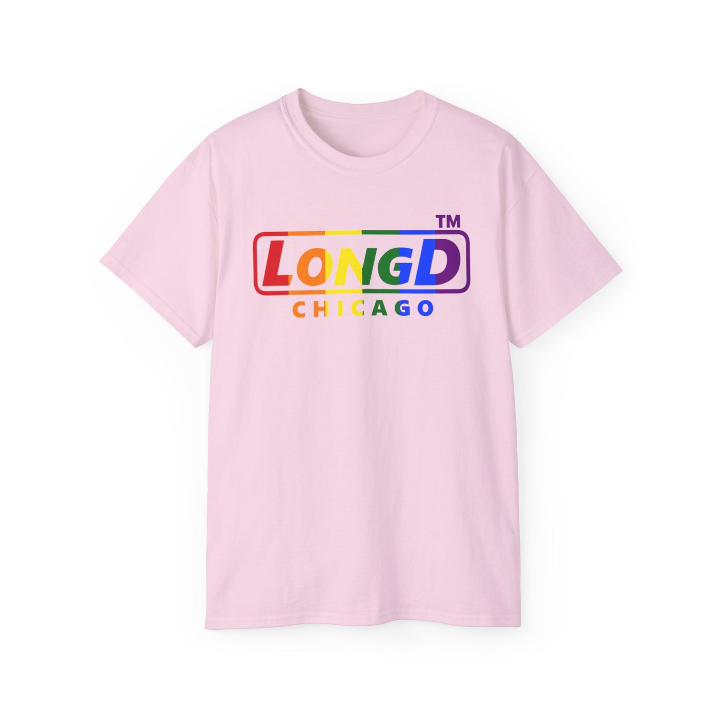 LongD positive vertical striped Chicago logo cotton tee (Pride colors)