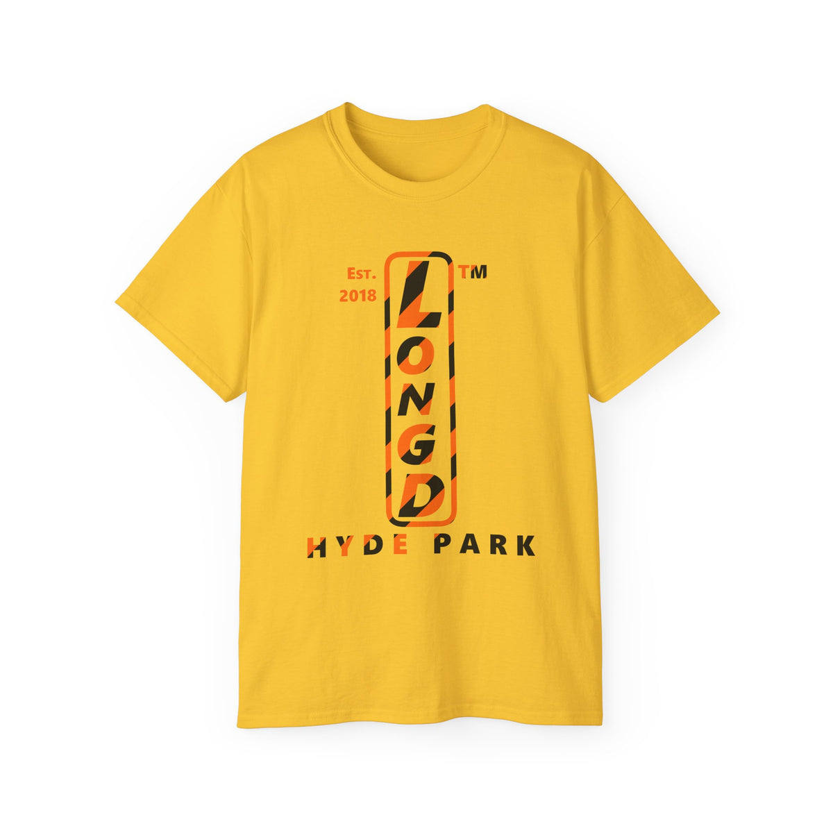 LongD Hyde Park positive upright pixel-weighted 12-striped logo (Halloween colors) cotton tee