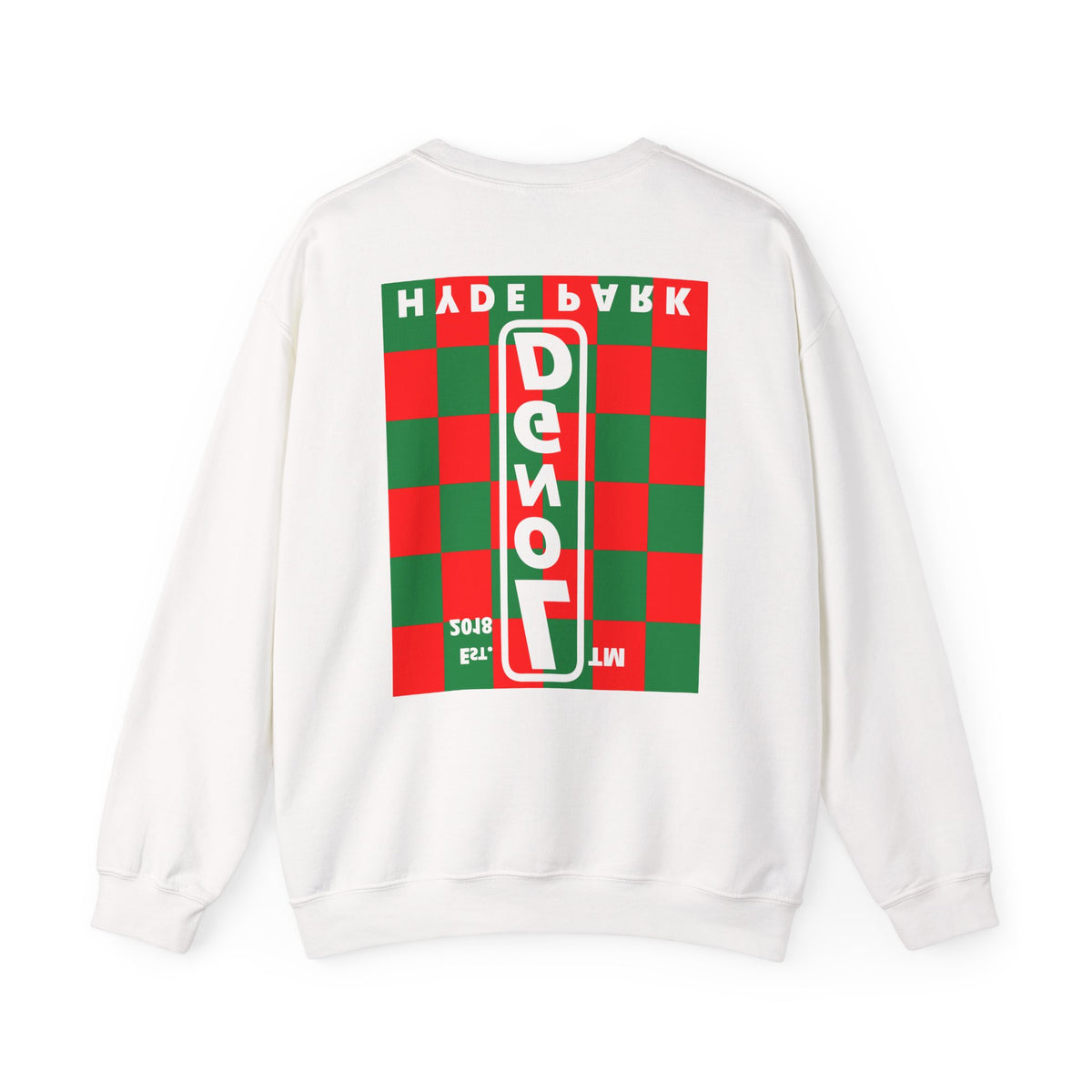 LongD Hyde Park negative upright checkered front-back logo (Xmas colors) crewneck sweatshirt