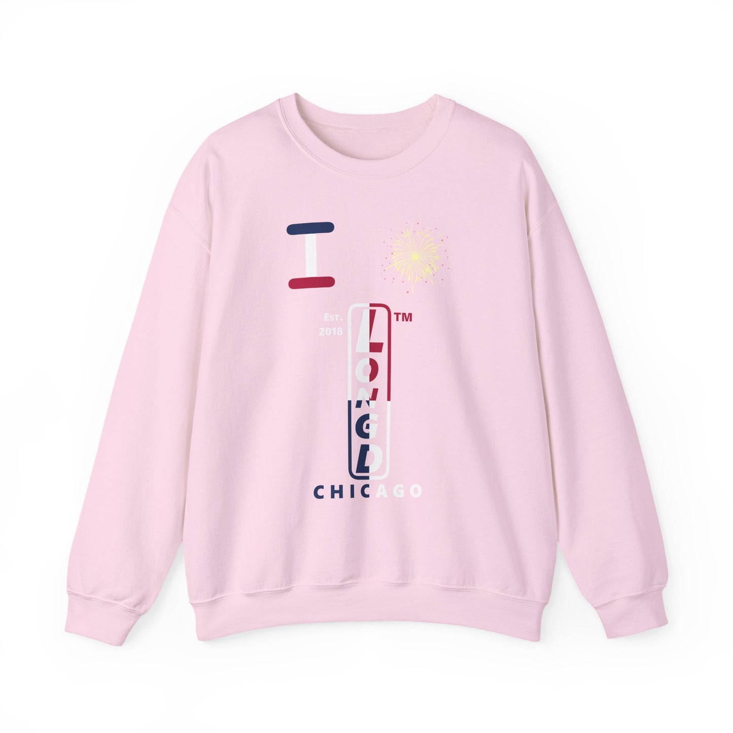 I Burst LongD positive quarters flag Chicago upright logo crewneck sweatshirt