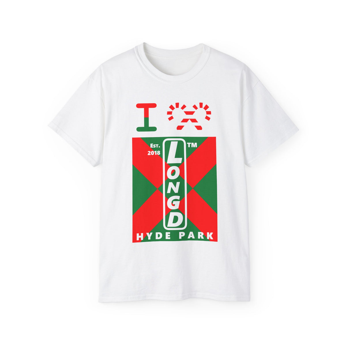 I candy cane LongD Hyde Park negative upright argyle x logo cotton tee