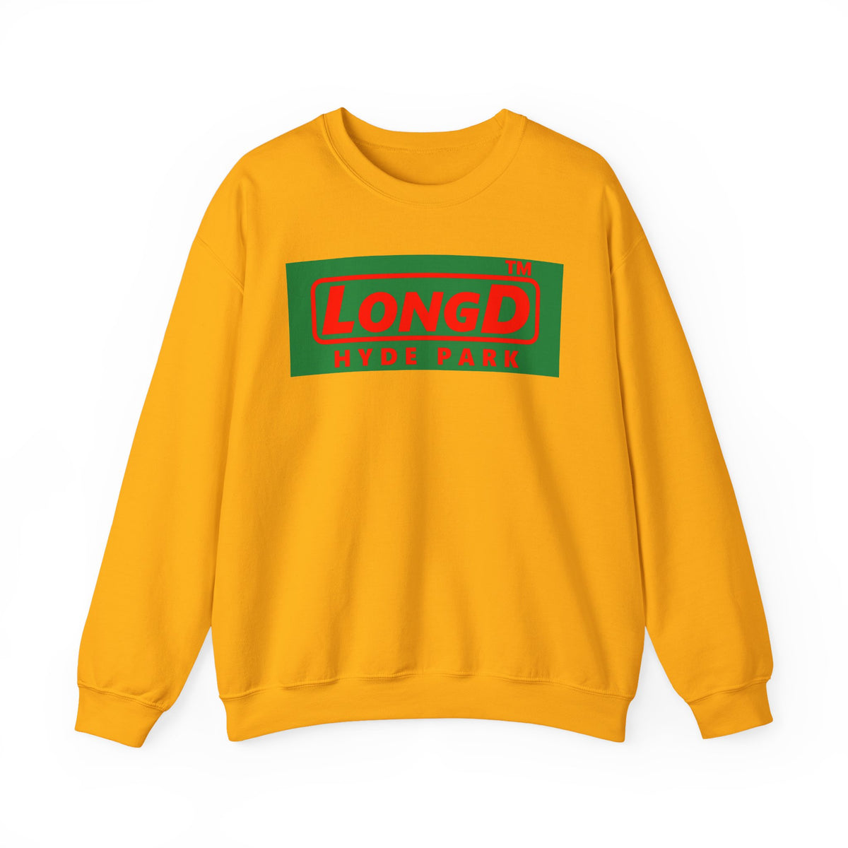 LongD Hyde Park logo positive red on negative green (Xmas colors) crewneck sweatshirt