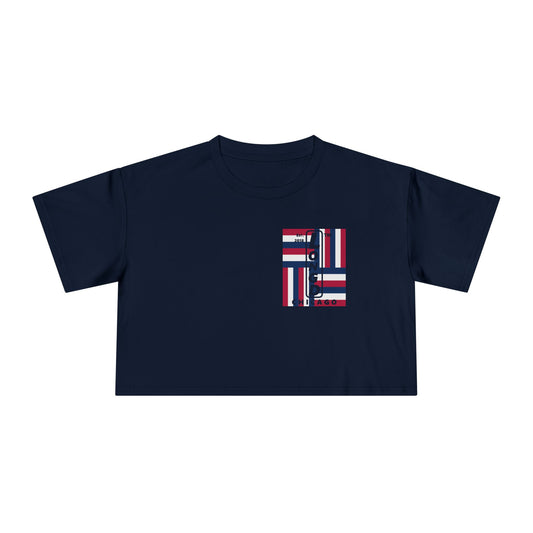 Negative windmill upright single-breasted Chicago logo crop tee (Patriotic colors)