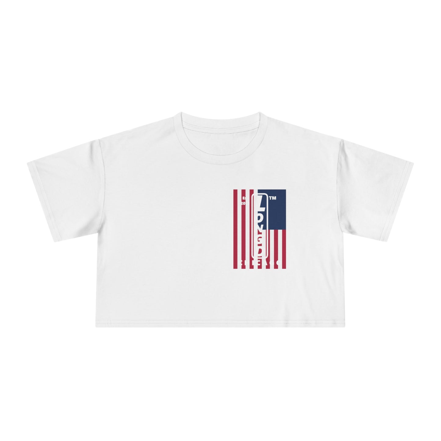 Negative cropped flag upright single-breasted Chicago logo crop tee (Patriotic colors)