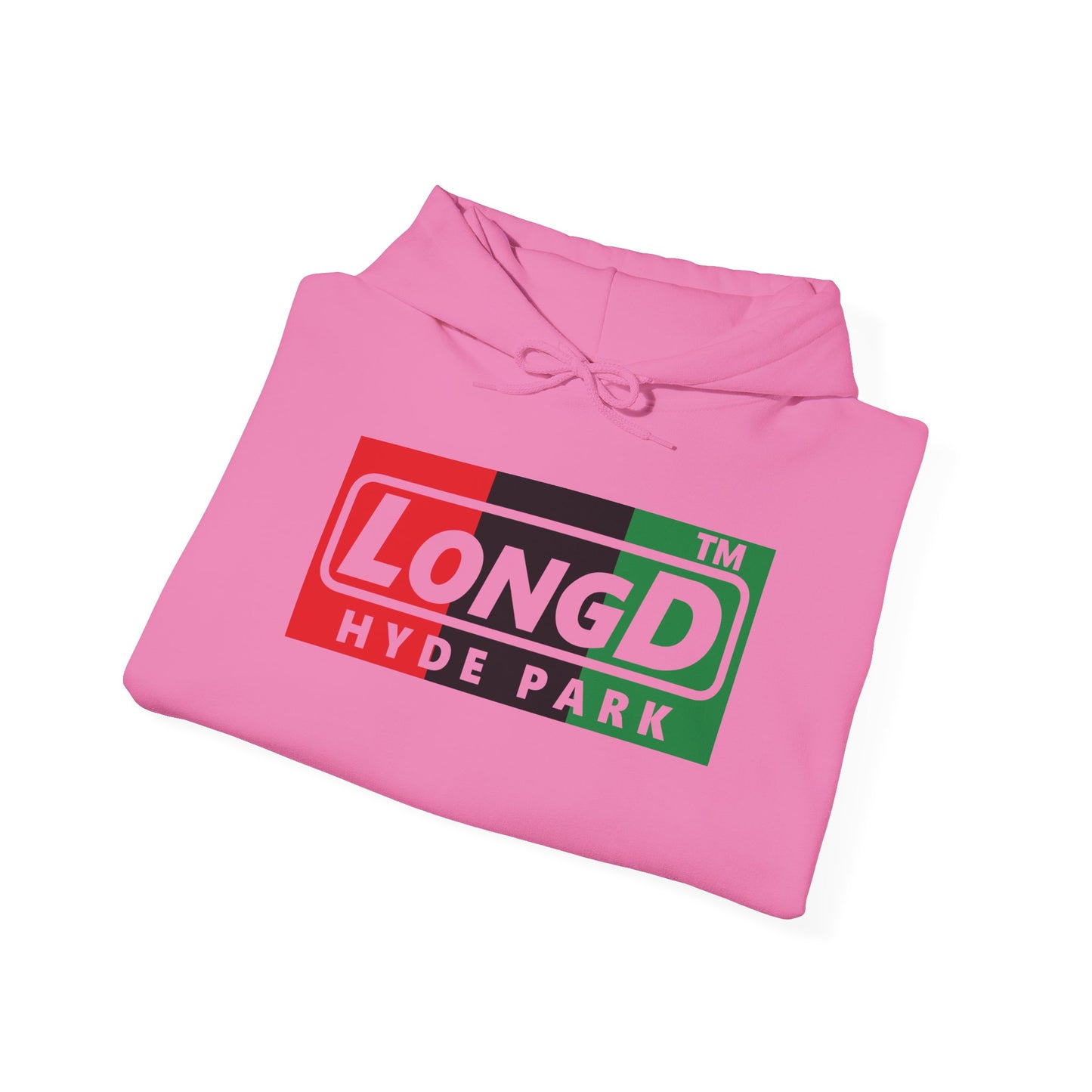 LongD® negative vertical 3-striped Hyde Park logo Hoodie (Juneteenth colors)