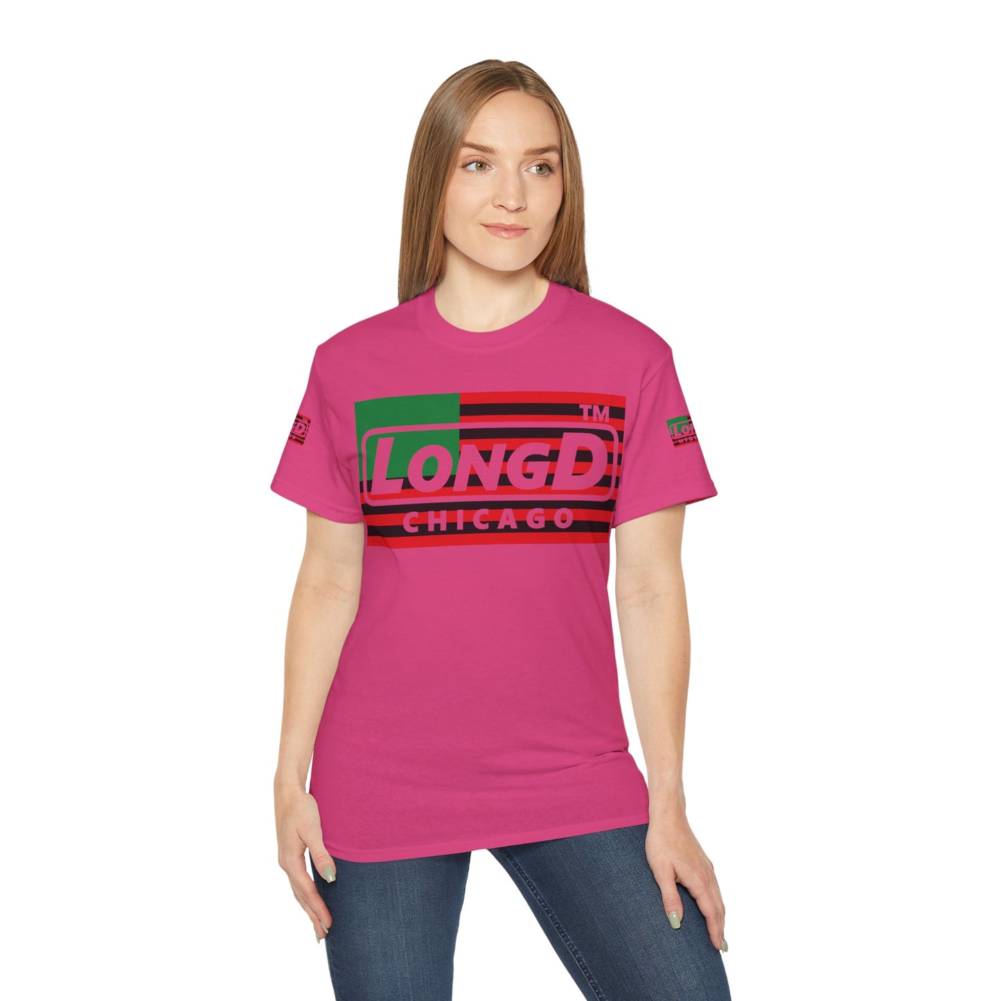 LongD negative flag Chicago logo 4-print cotton tee (Juneteenth colors)