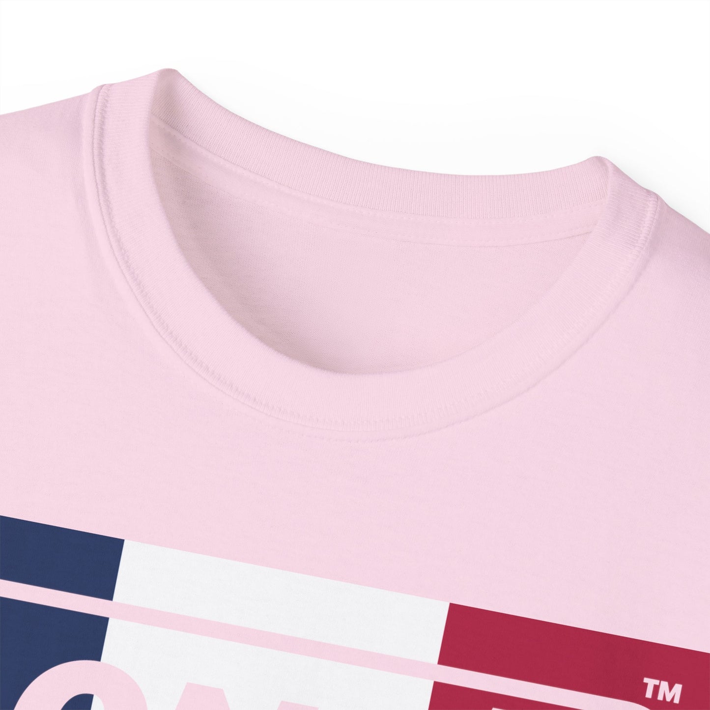 LongD® Logo Cotton Tee Blue, White and Red negative thirds text