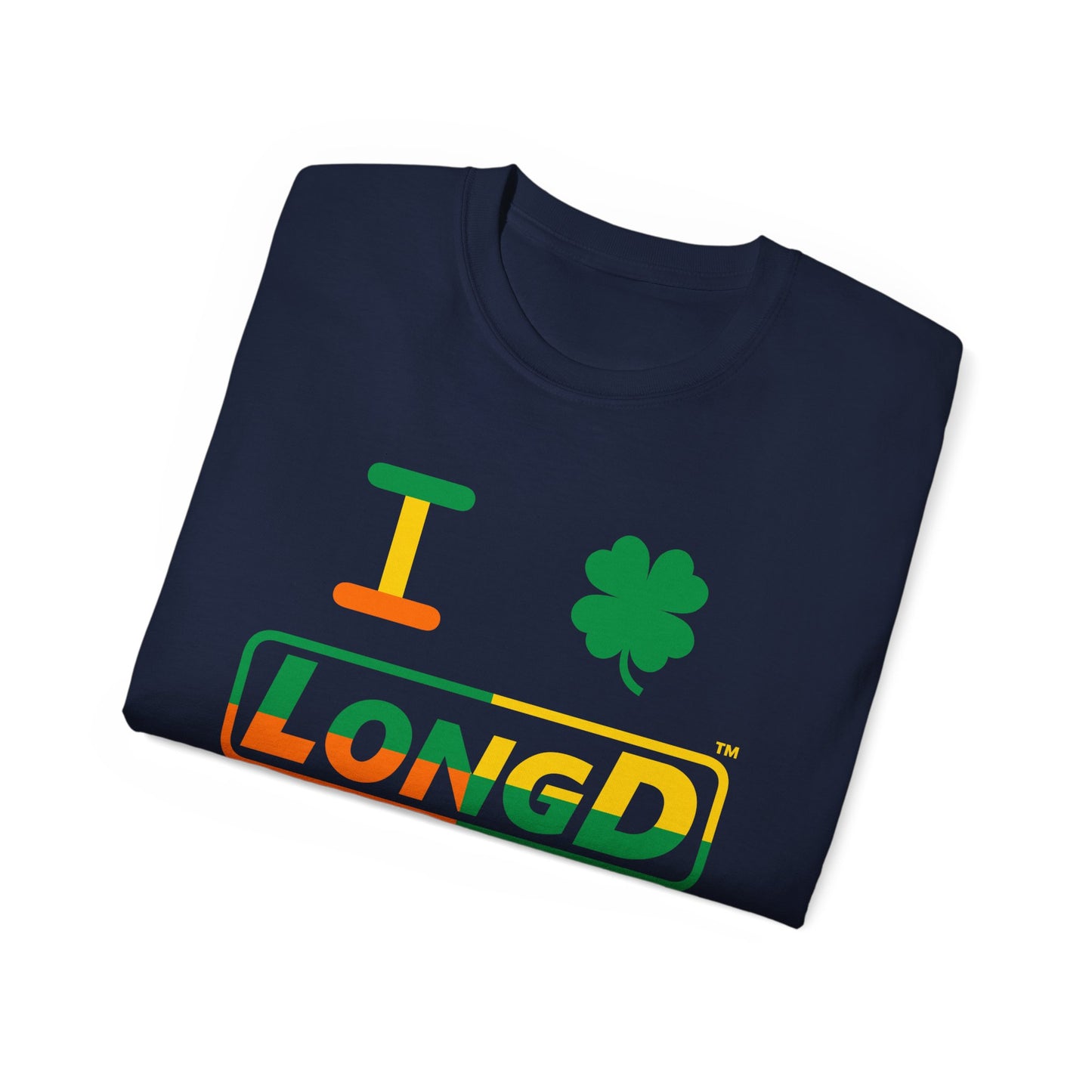 I Clover LongD® Logo Cotton Tee (St. Patrick's Day -Irish Green, Golden Yellow and Irish Orange quarters with 4-leaf clover)