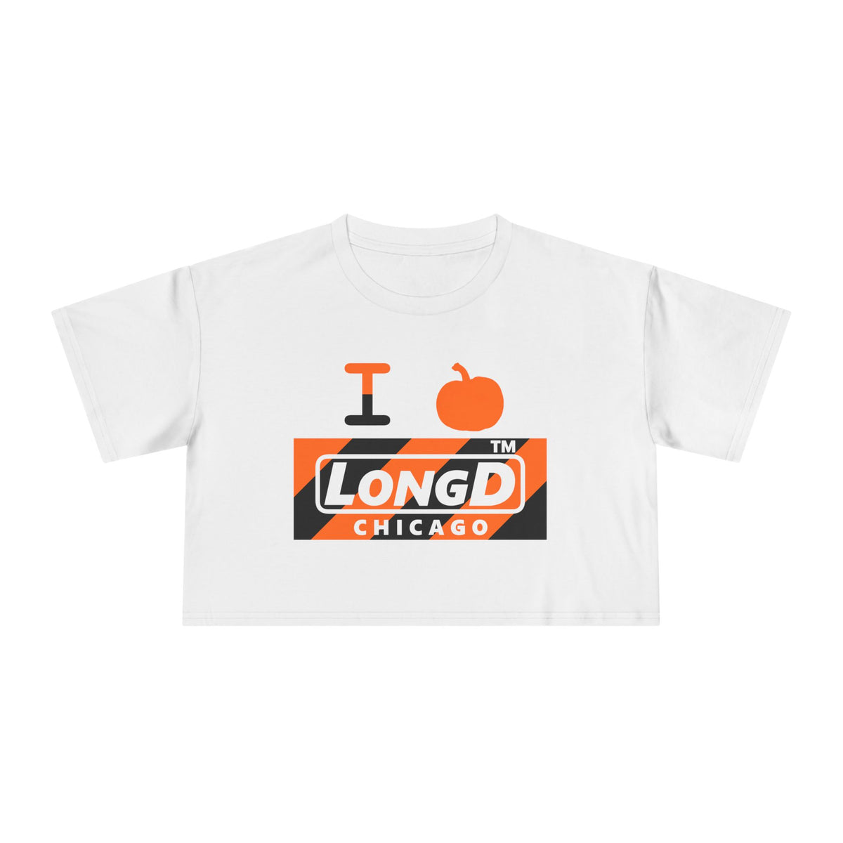 I pumpkin LongD Chicago negative diagonal 6-striped logo crop tee