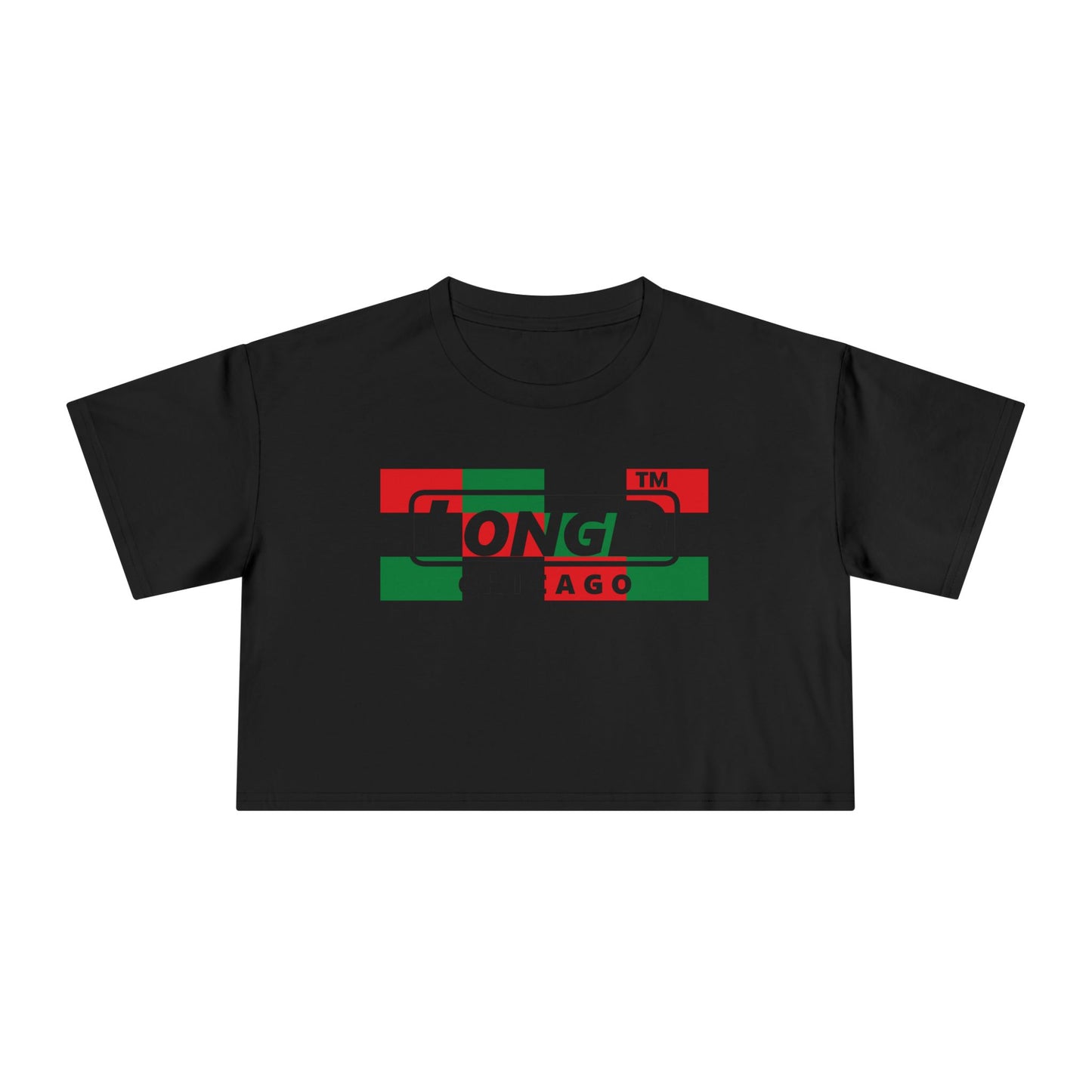 LongD negative 3x4 Chicago logo crop tee (Juneteenth colors)