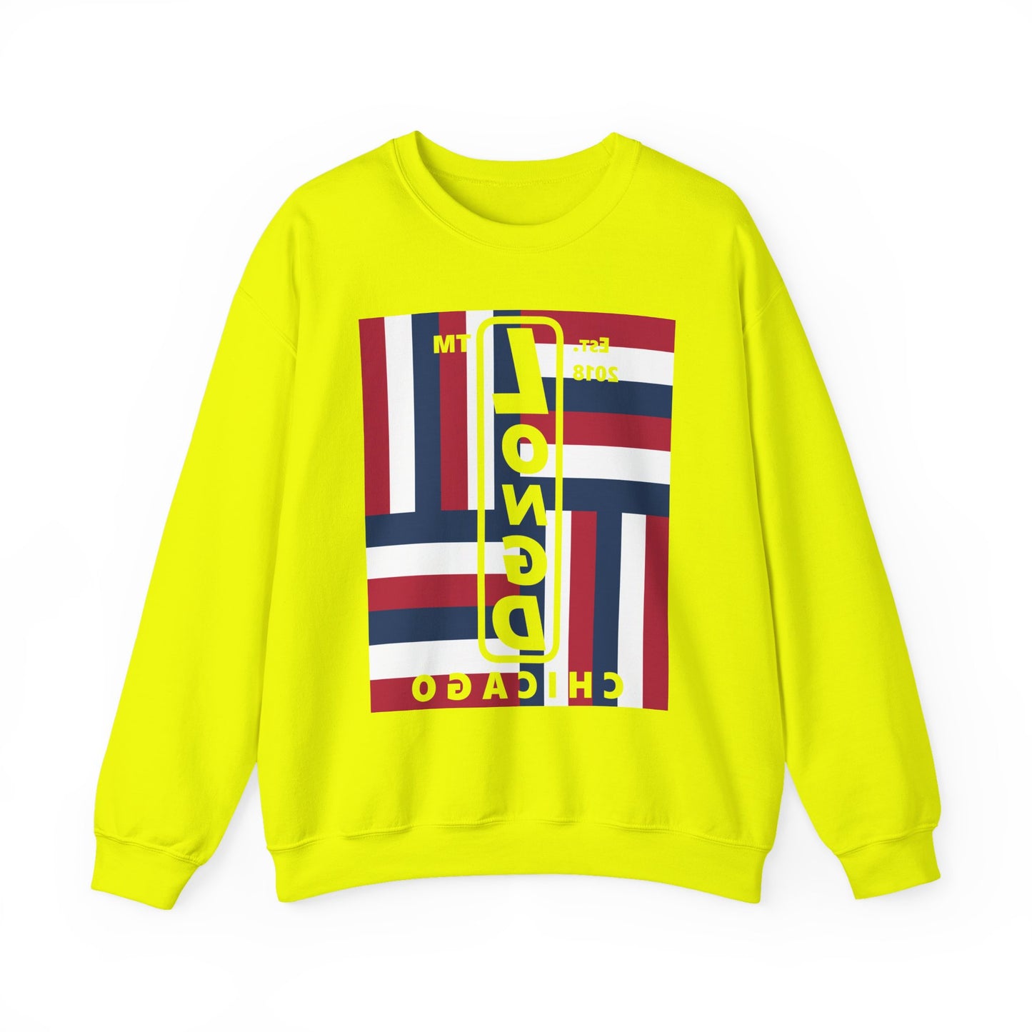 LongD negative rotated windmill Chicago front-back upright logo crewneck sweatshirt (patriotic colors)