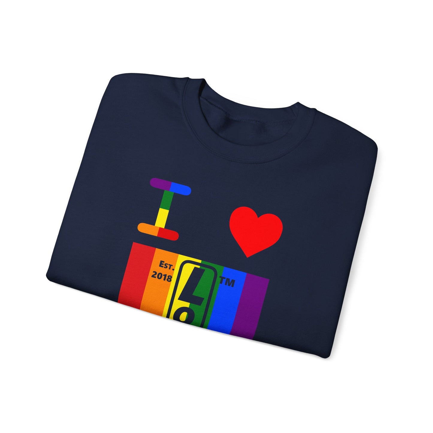 I Luv LongD negative vertical 6-striped tag upright logo crewneck sweatshirt