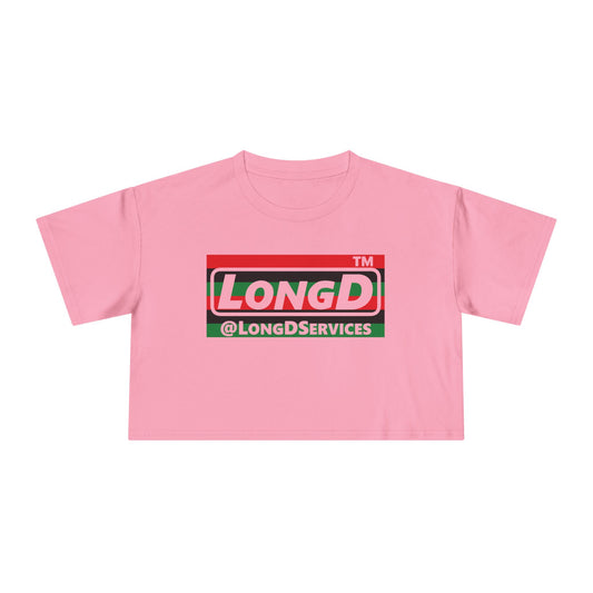 LongD negative horizontal 6-striped tag logo crop tee (Juneteenth colors)