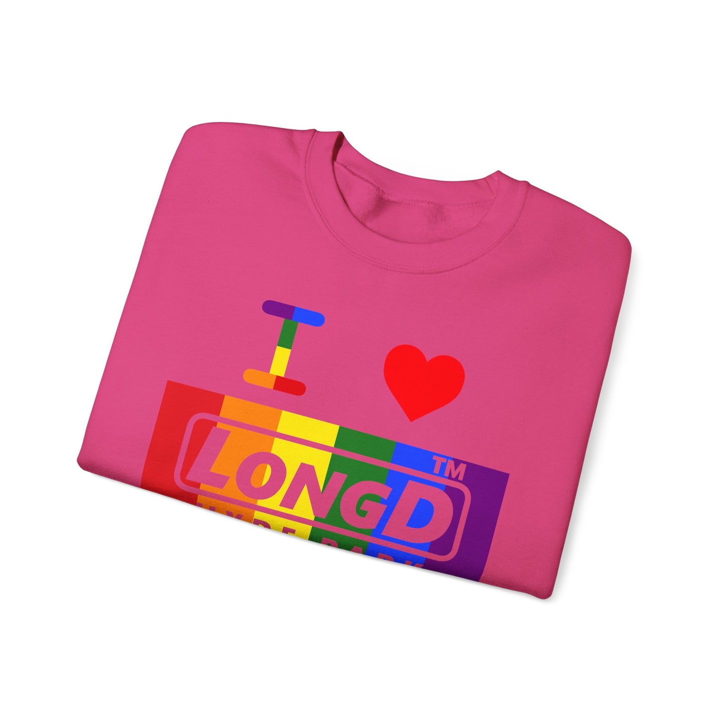 I Luv LongD negative vertical striped Hyde Park logo crewneck sweatshirt (Pride colors)