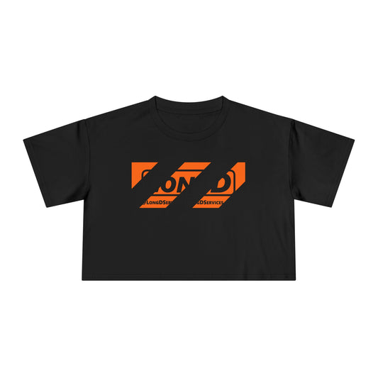 LongD Tag-domain negative original diagonal 6-striped logo (Halloween colors) crop tee