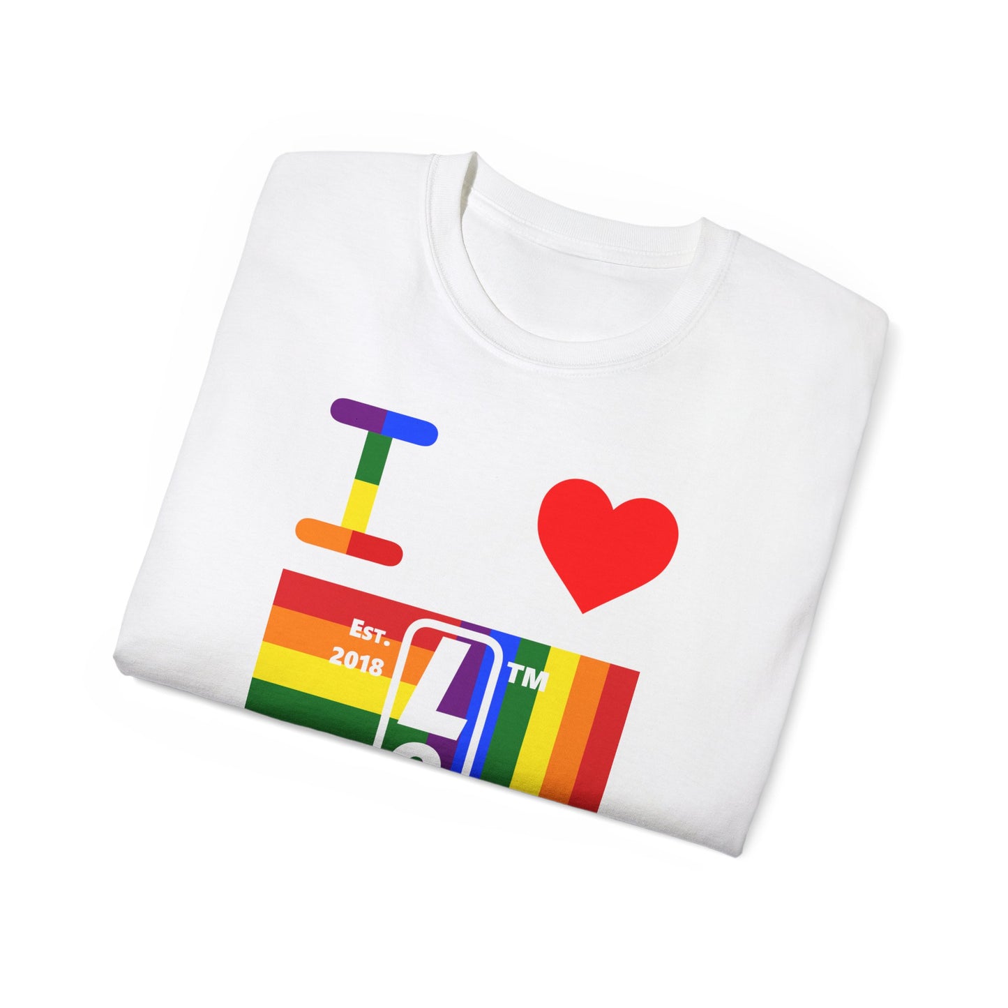 I Luv LongD Cotton Tee negative windmill Chicago upright logo (Pride colors)