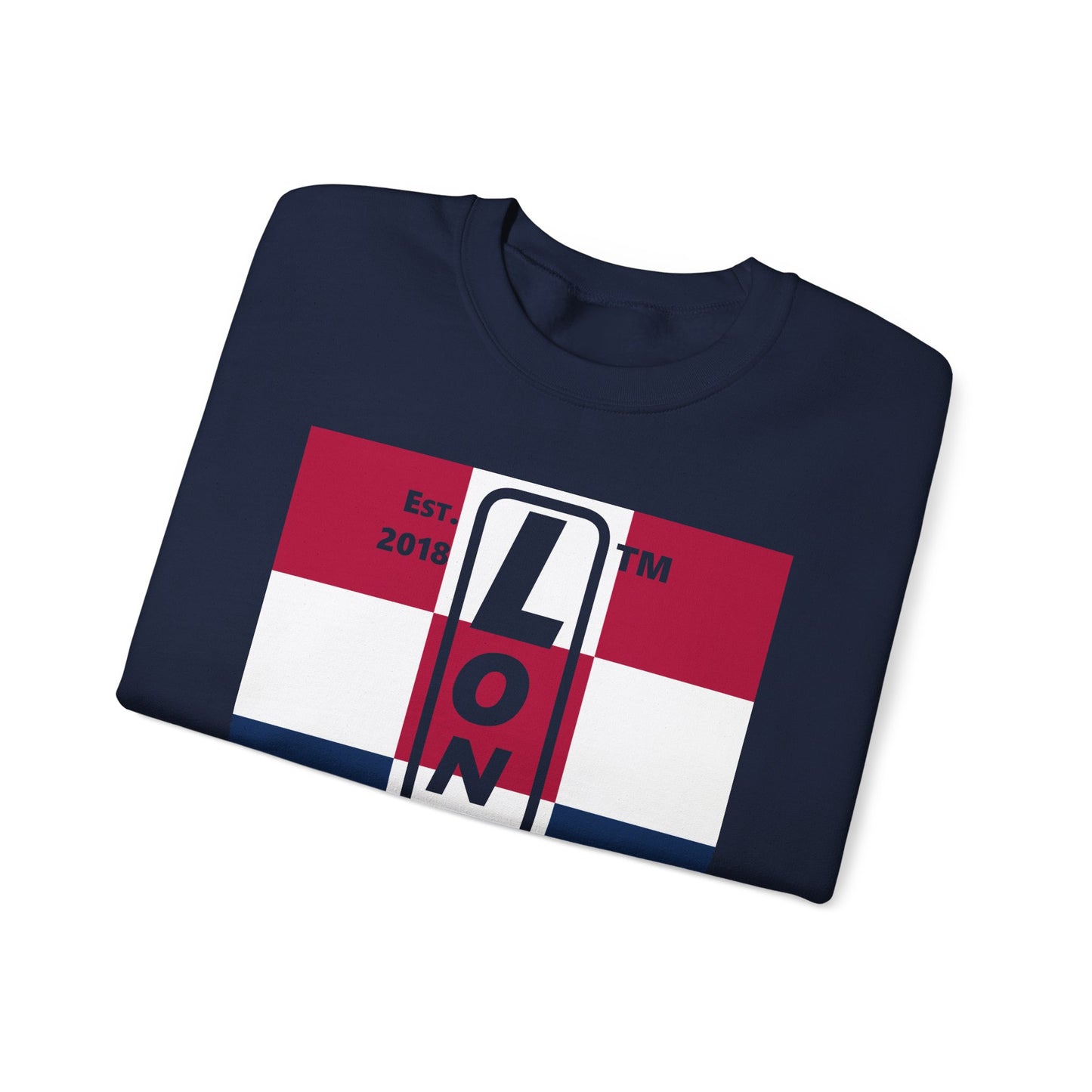 LongD negative 4x3 Hyde Park upright logo crewneck sweatshirt (patriotic colors)