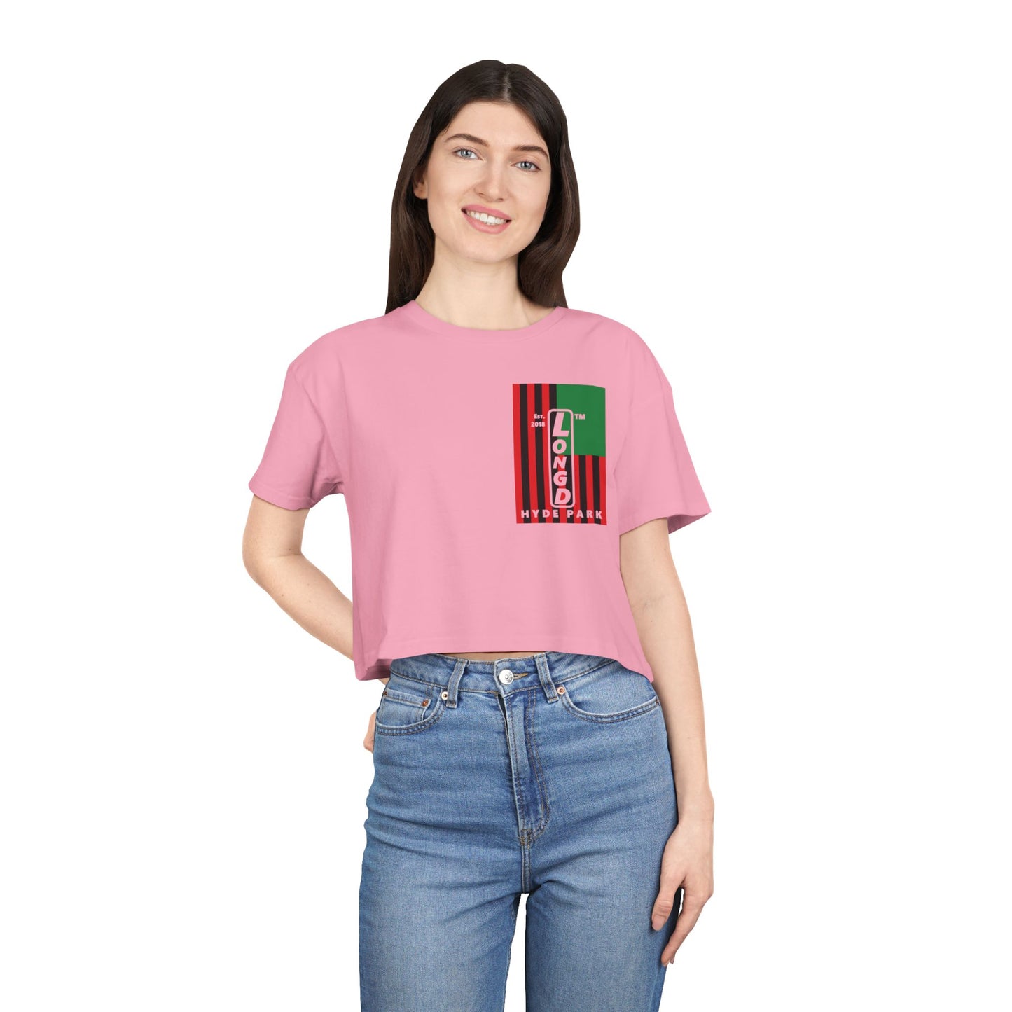 Negative flag upright single-breasted Hyde Park logo crop tee (Juneteenth colors)