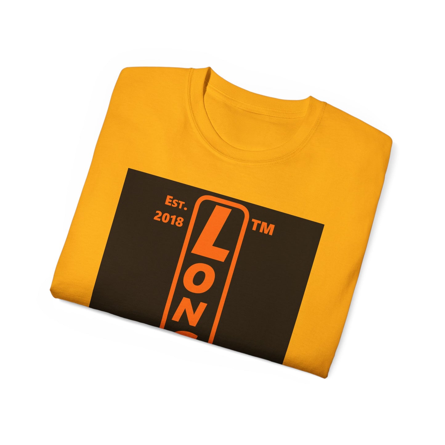 LongD Tag-domain upright front-back logo orange (FE7518) on Black (000000) cotton tee