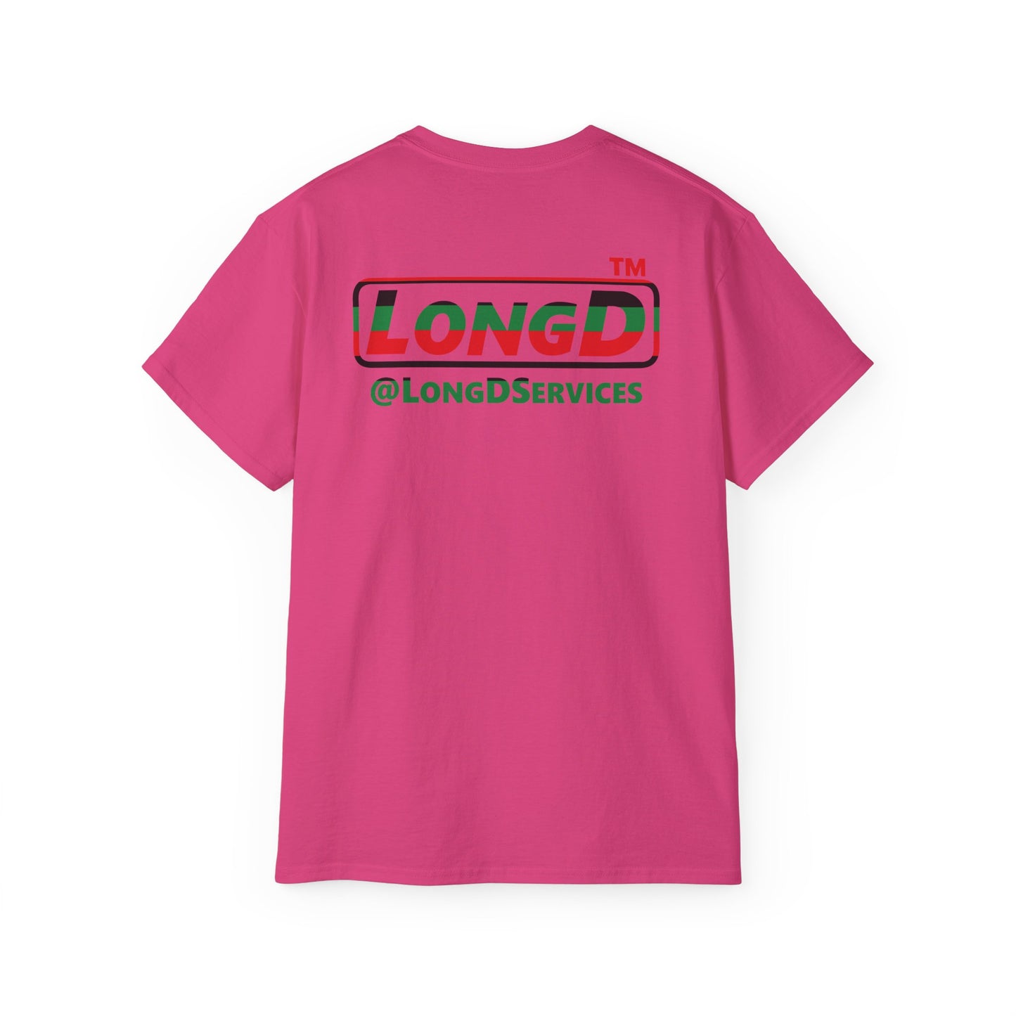 LongD positive horizontal 6-striped Chicago logo single-breasted front-back cotton tee (Juneteenth colors)