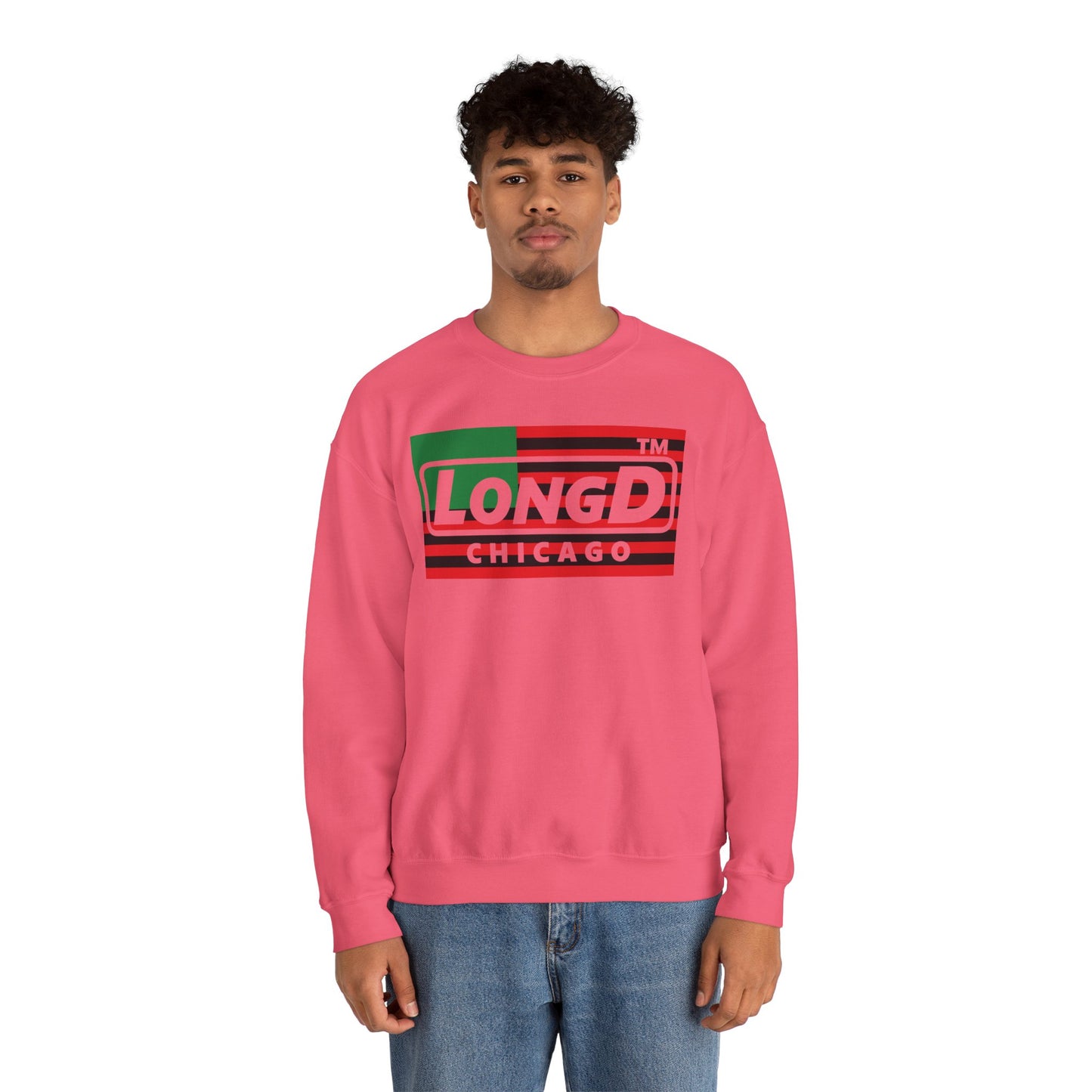 LongD negative flag front-back Chicago logo crewneck sweatshirt (Juneteenth colors)