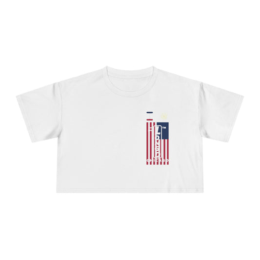 I burst LongD negative flag upright single-breasted Chicago logo crop tee