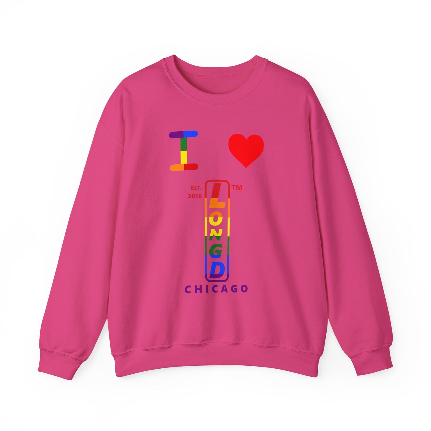 I Luv LongD positive horizontal 6-striped Chicago upright logo crewneck sweatshirt