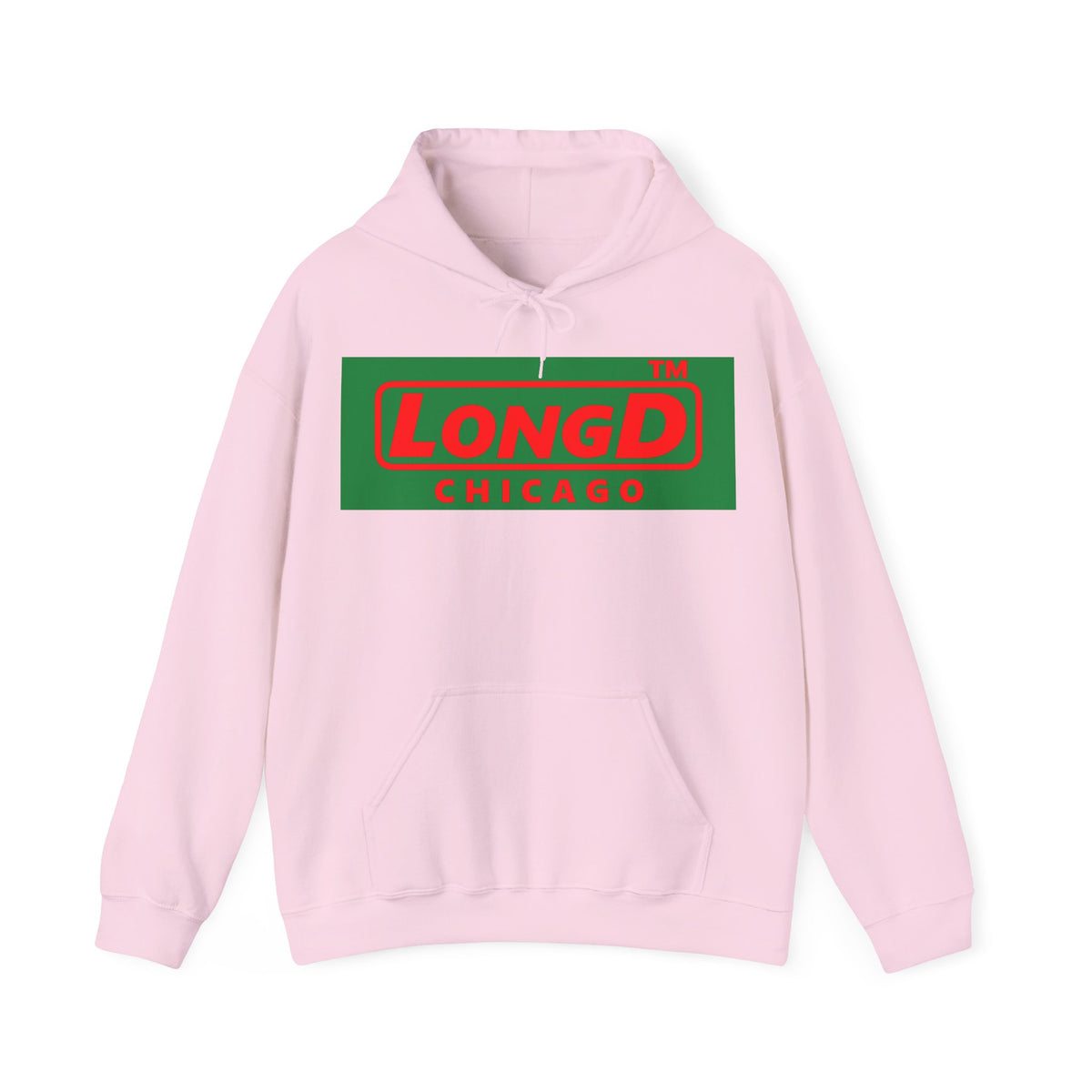 LongD Chicago logo positive red on negative green (Xmas colors) hoodie