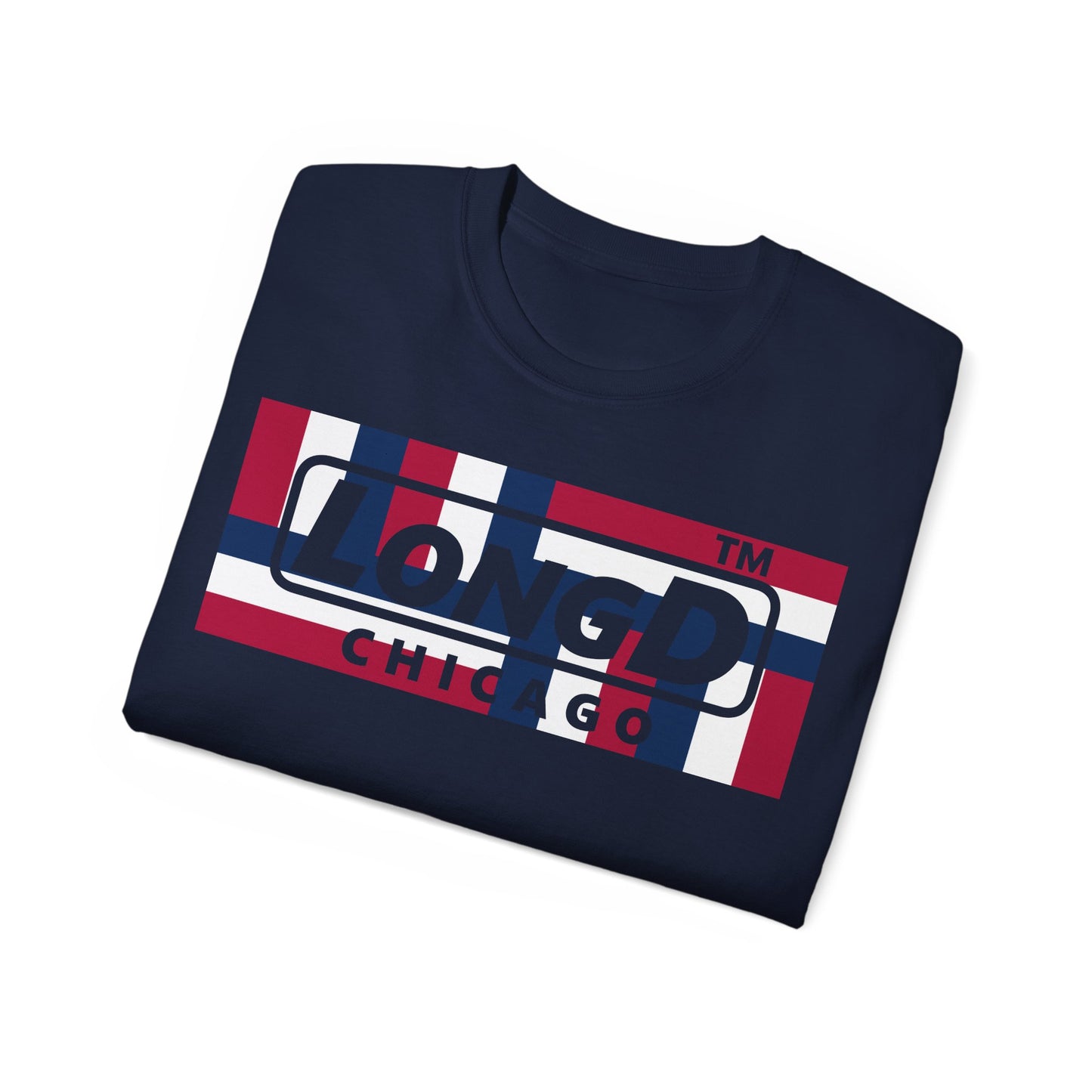 LongD negative modified windmill Chicago logo cotton tee (patriotic colors)
