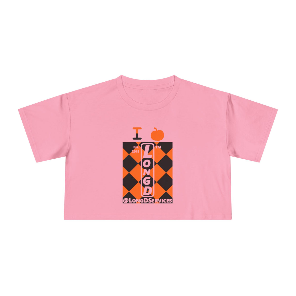 I pumpkin LongD Tag negative upright argyle logo crop tee