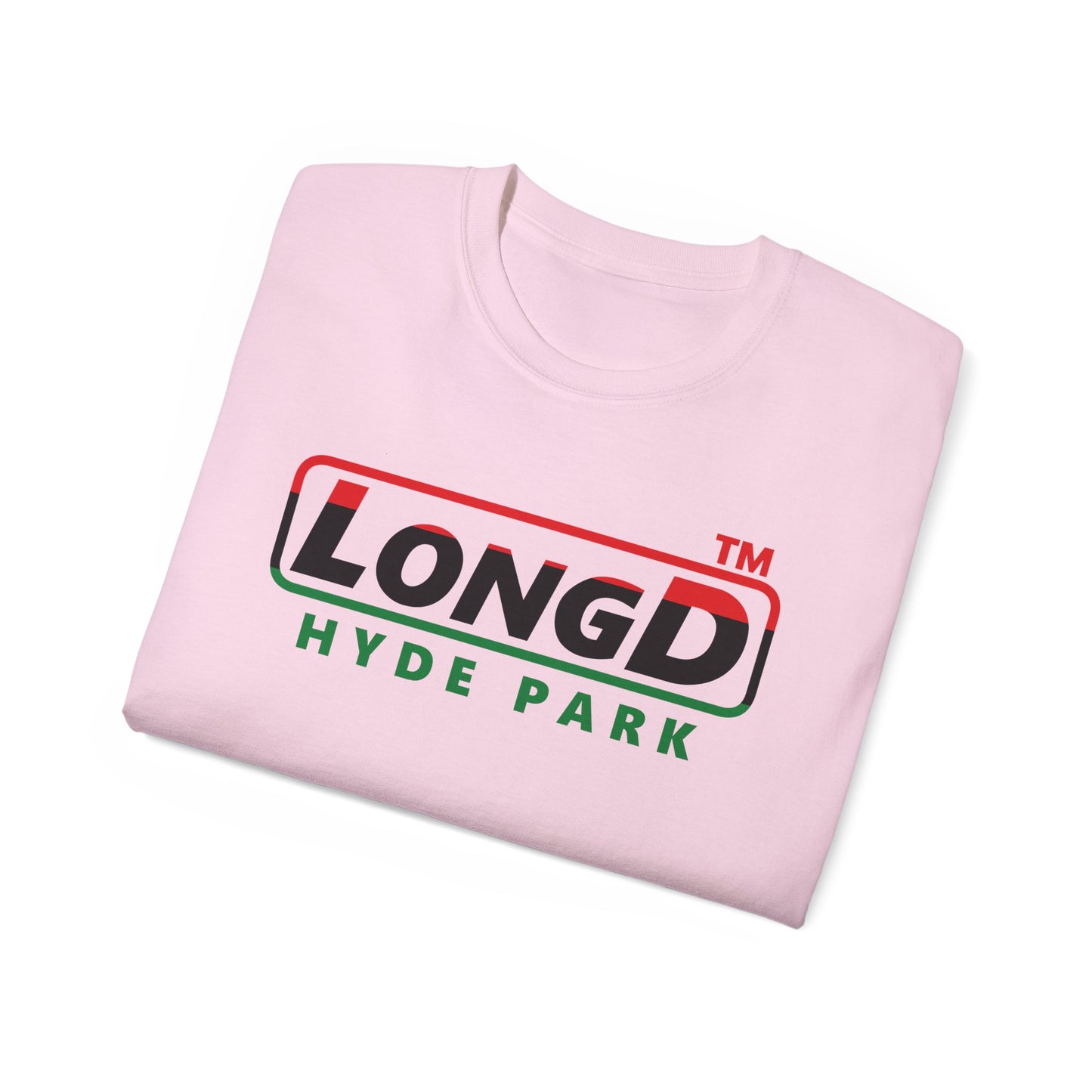 LongD positive horizontal 3-striped Hyde Park logo cotton tee (Juneteenth colors)