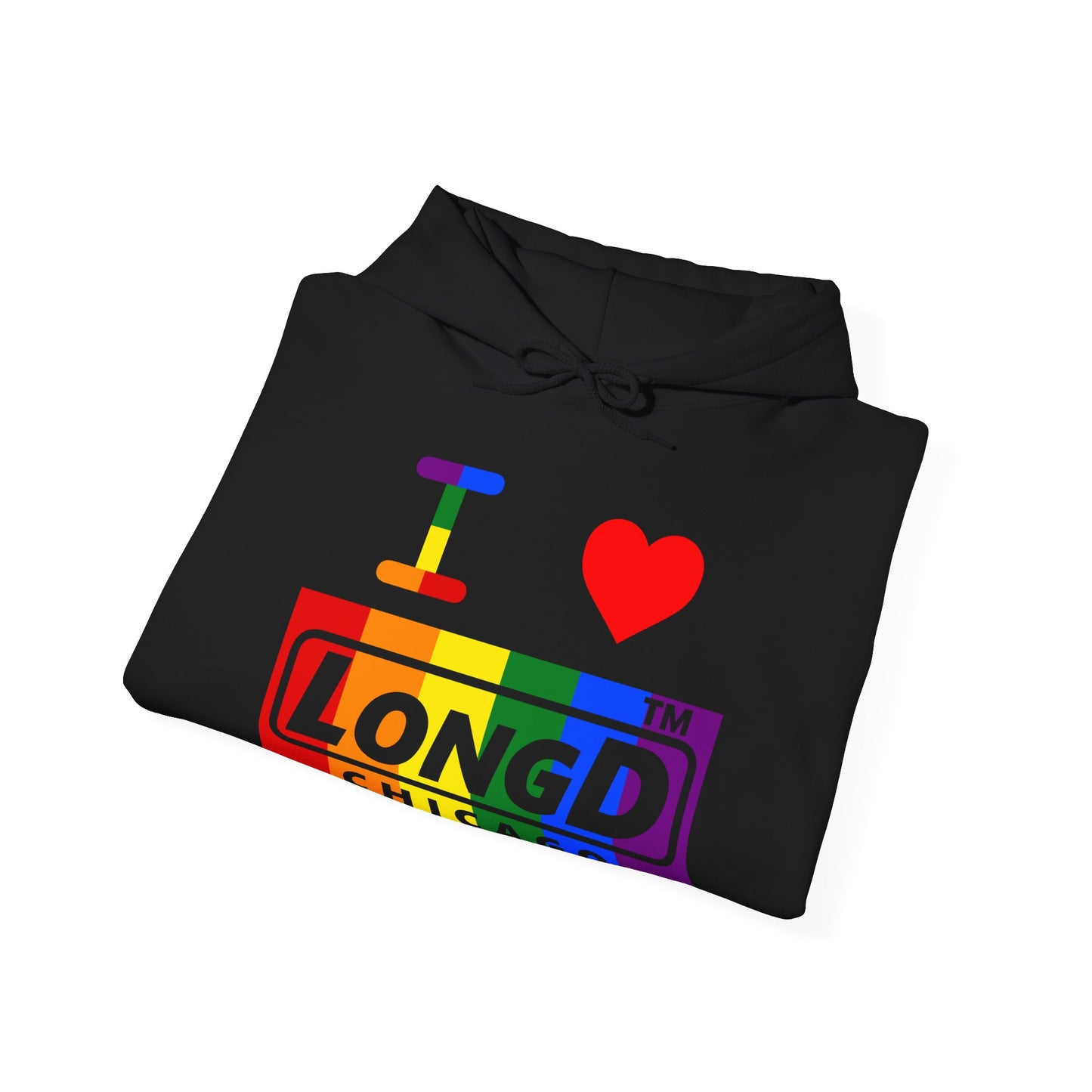 I Luv LongD® negative vertical striped 4-print Chicago logo hoodie (Pride colors)