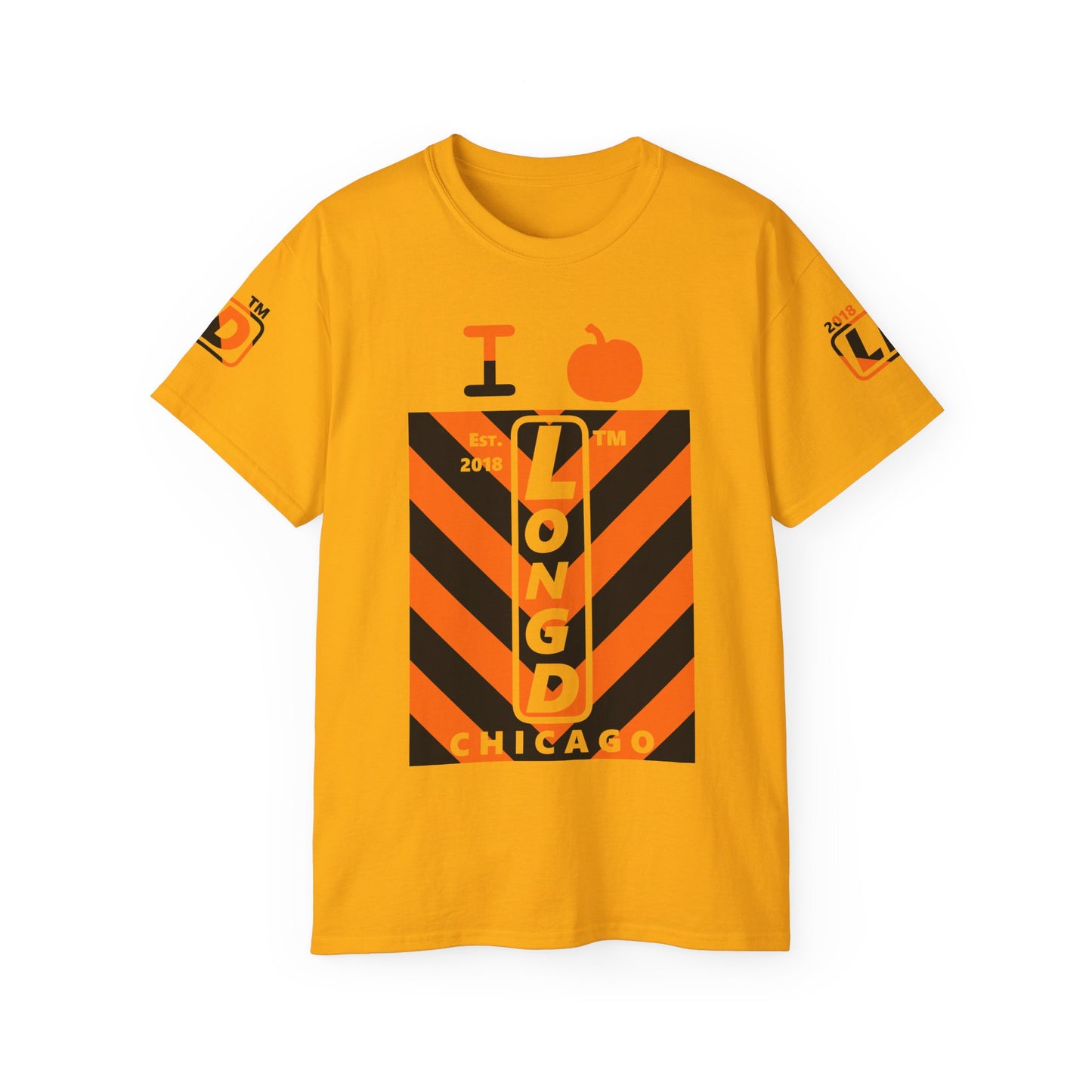 I pumpkin LongD Chicago negative upright downward chevron 4-print logo cotton tee
