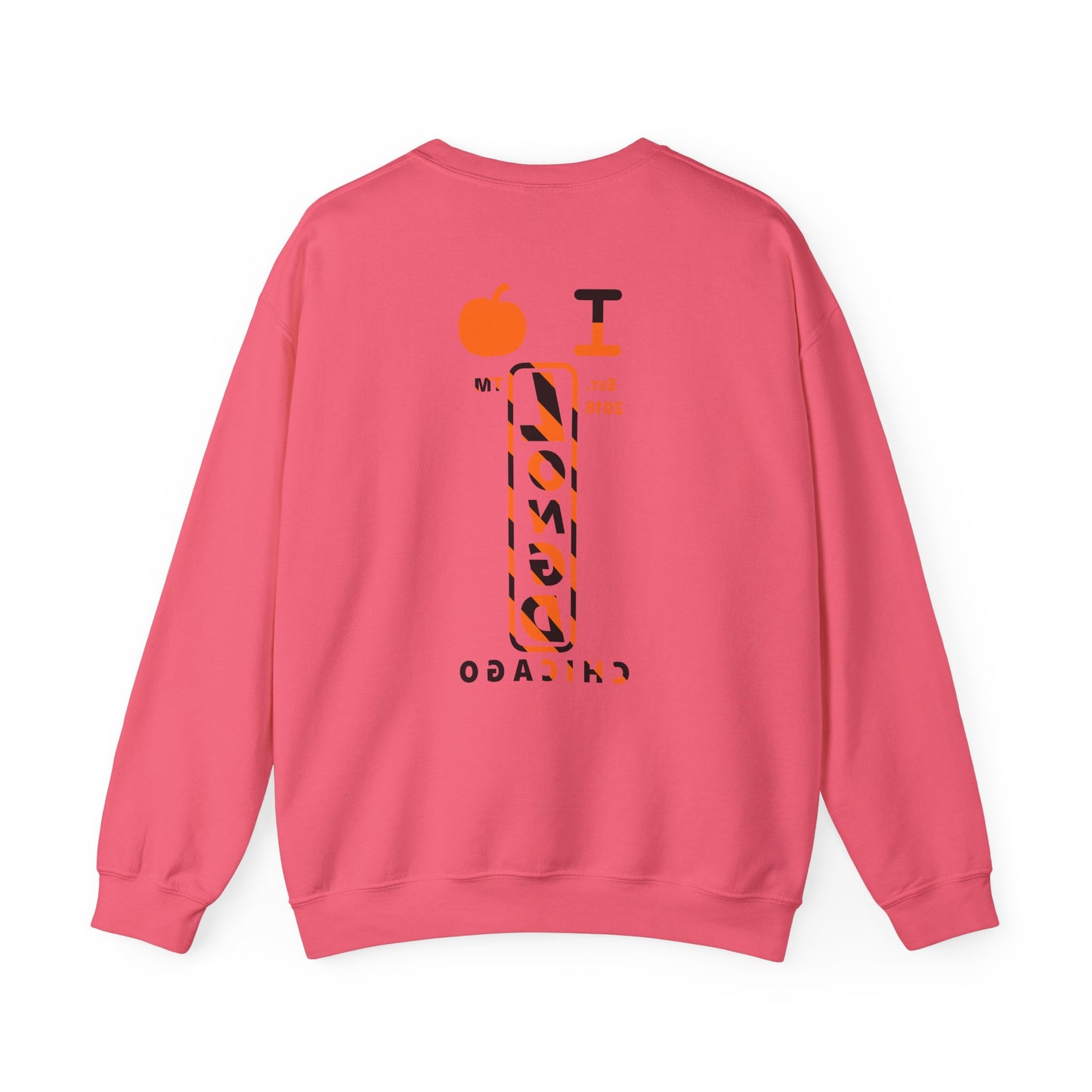 I pumpkin LongD Chicago positive upright pixel-weighted 12-striped front-back logo crewneck sweatshirt