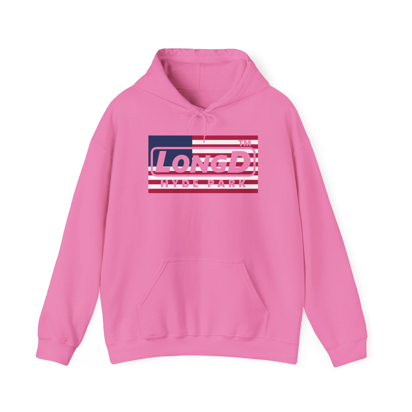 LongD® negative flag front-back double breasted Hyde Park logo hoodie (patriotic colors)