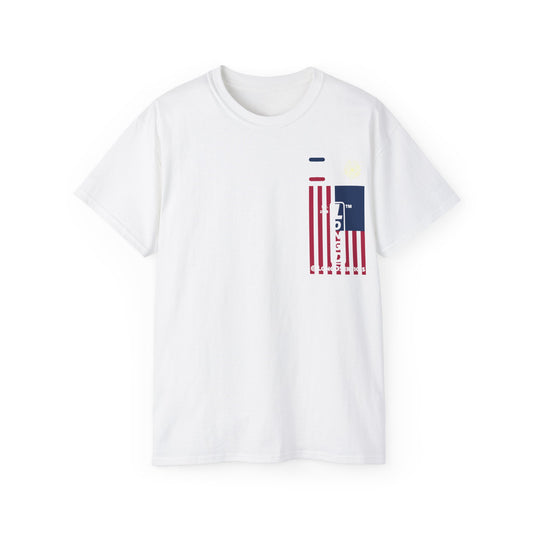 I Burst LongD cotton tee negative cropped flag single-breasted front-back tag upright logo (Patriotic colors)