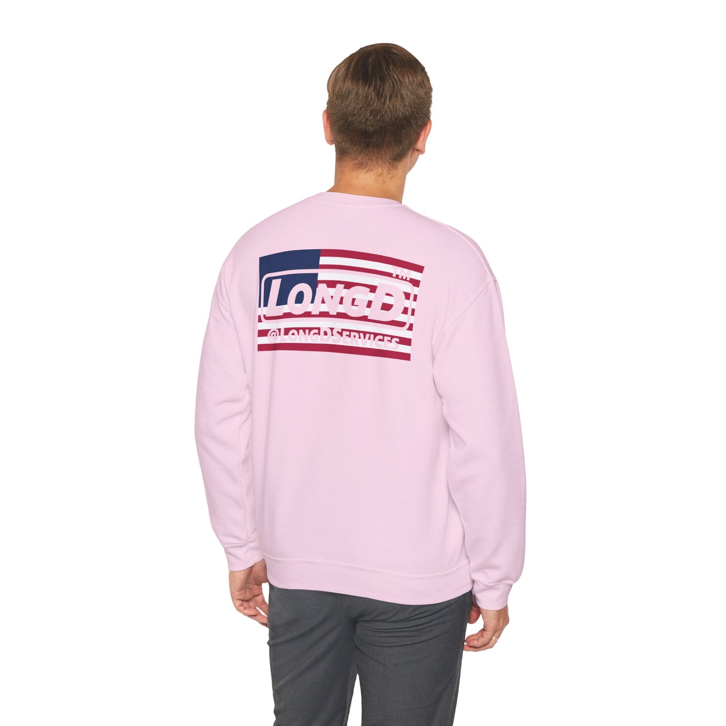I firecracker LongD negative flag front-back Hyde Park logo crewneck sweatshirt