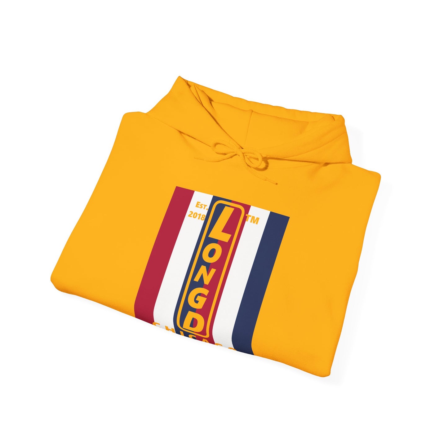 LongD® negative vertical 6-striped upright Chicago logo hoodie