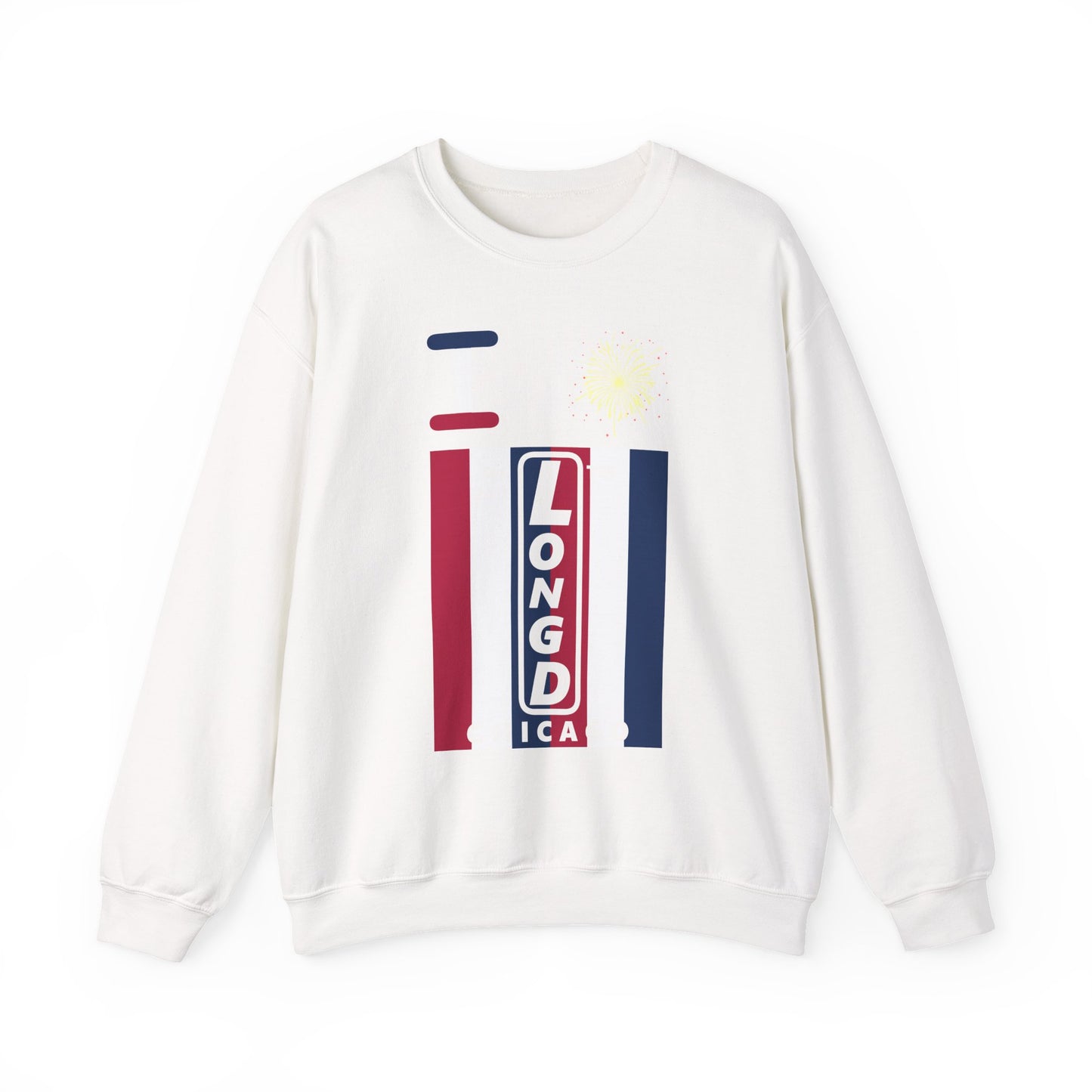 I Burst LongD negative vertical 6-striped Chicago upright logo crewneck sweatshirt