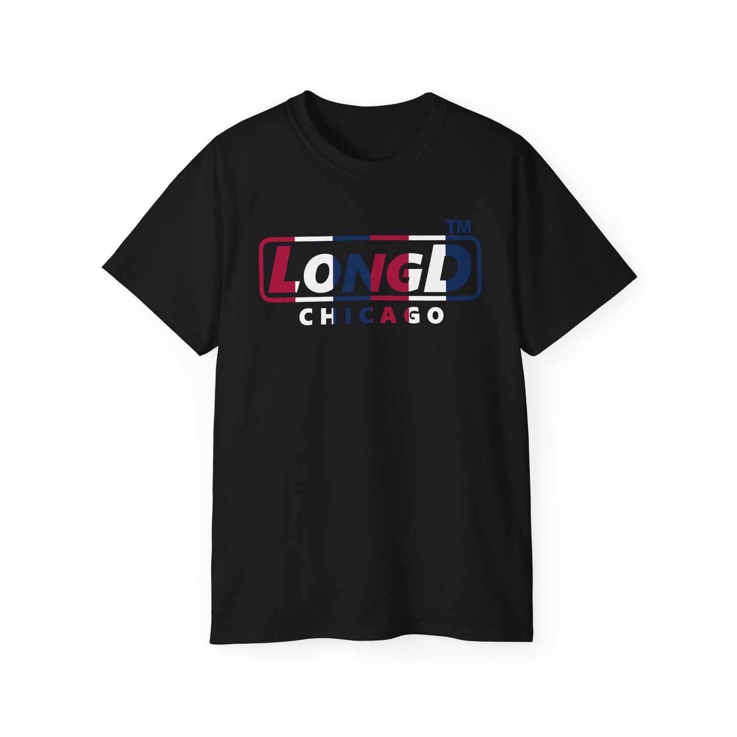 LongD positive vertical 6-striped Chicago logo cotton tee (patriotic colors)