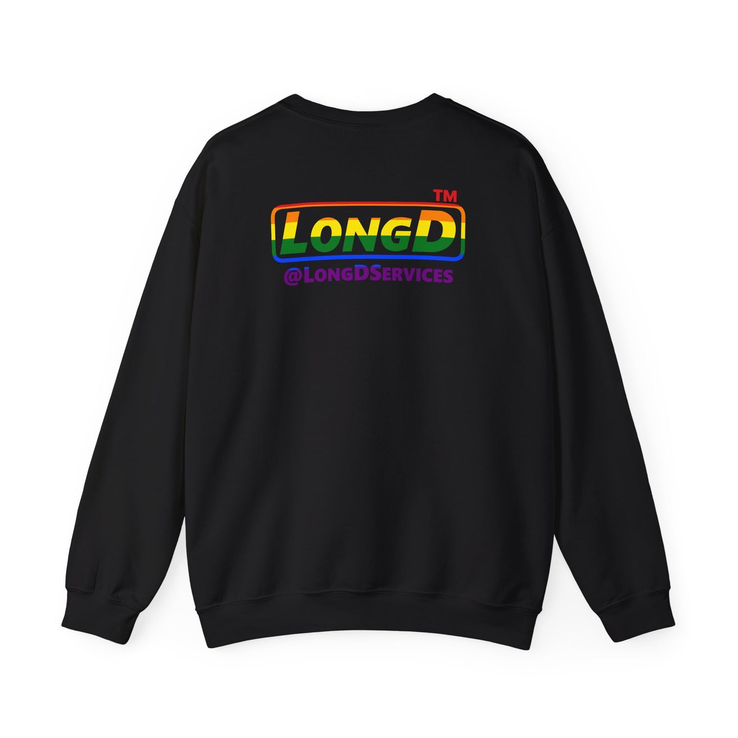 I Luv LongD positive horizontal striped front-back Chicago logo crewneck sweatshirt (Pride colors)