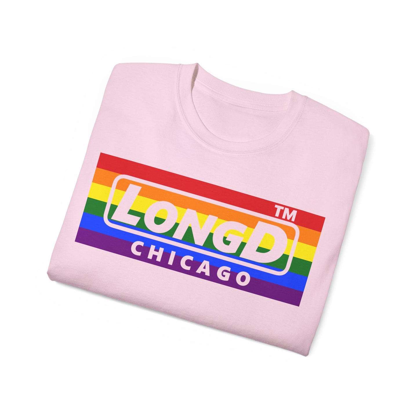 LongD negative horizontal striped Chicago logo cotton tee (Pride colors)