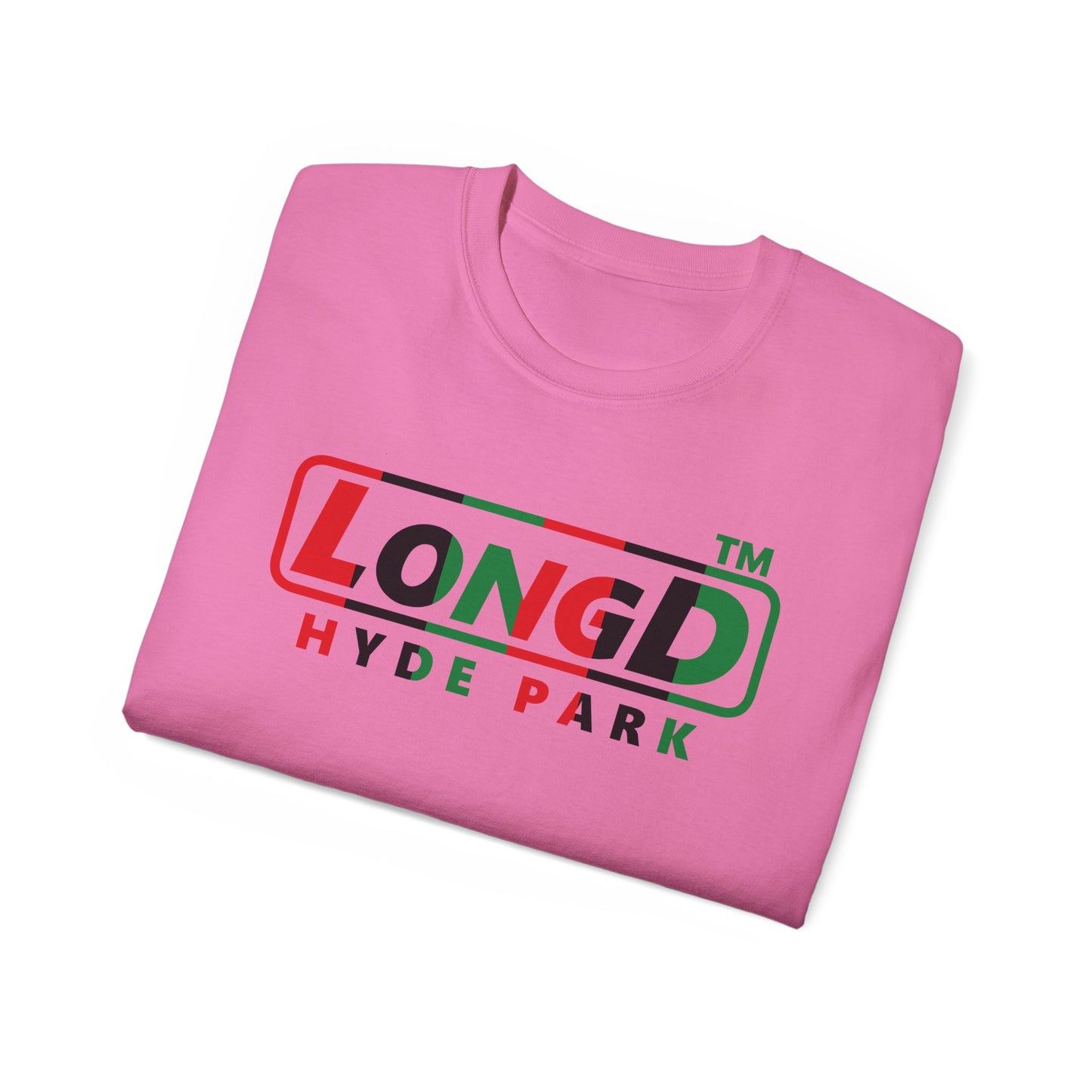 LongD positive vertical 6-striped Hyde Park logo cotton tee (Juneteenth colors)