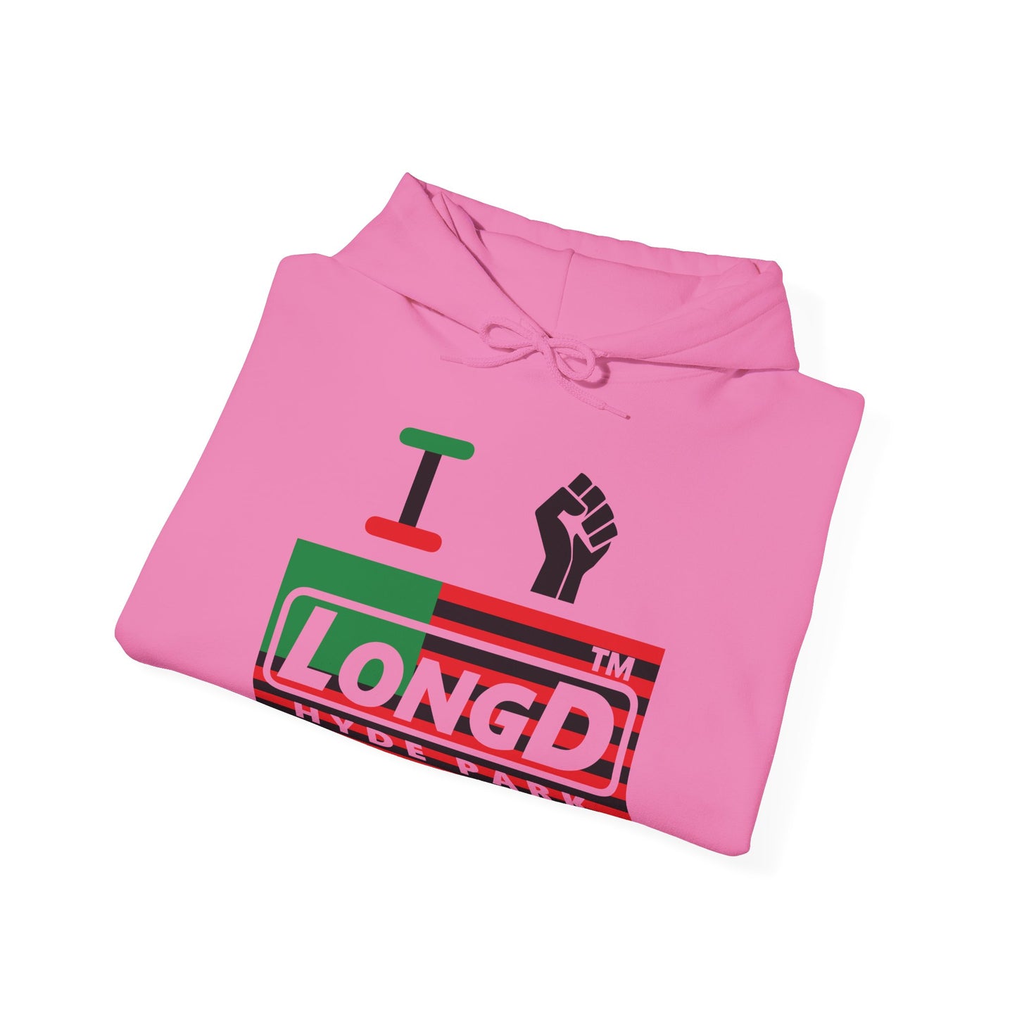 I fist LongD® negative flag Hyde Park logo Hoodie (Juneteenth colors)
