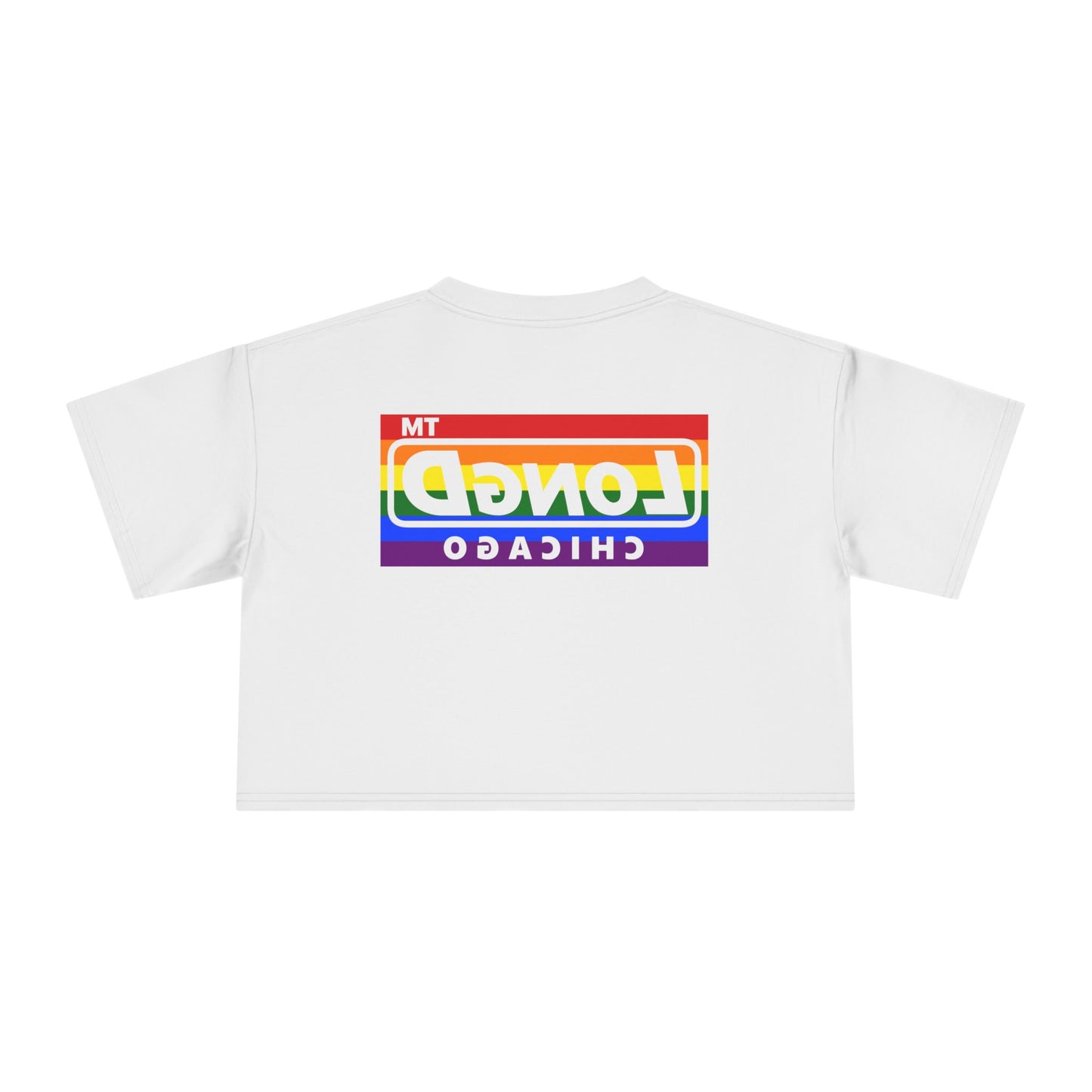LongD negative horizontal 6-striped single-breasted Chicago logo reverse front-back crop tee (Pride colors)