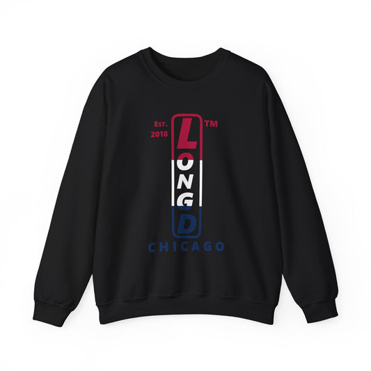 LongD positive horizontal 3-striped Chicago logo crewneck sweatshirt (patriotic colors)