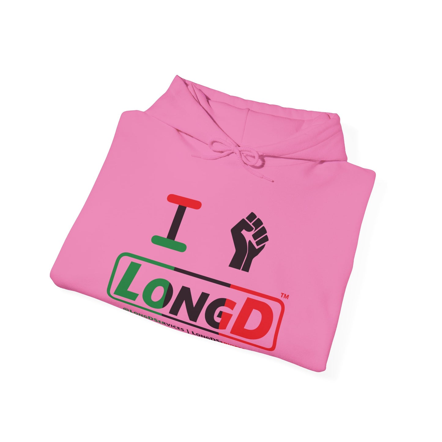 I Fist LongD® Logo Hoodie with Juneteenth black fist positive thirds text