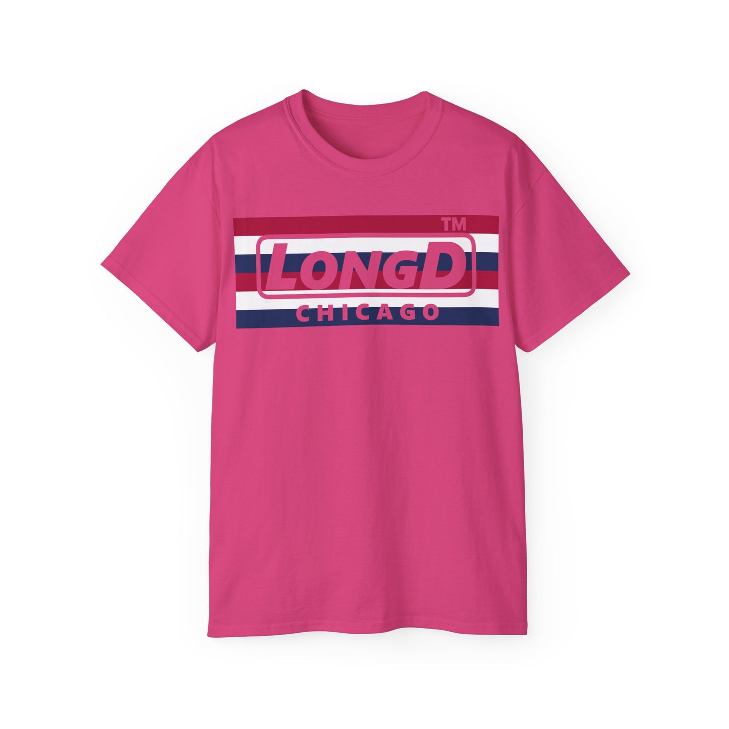 LongD negative horizontal 6-striped Chicago logo cotton tee (patriotic colors)